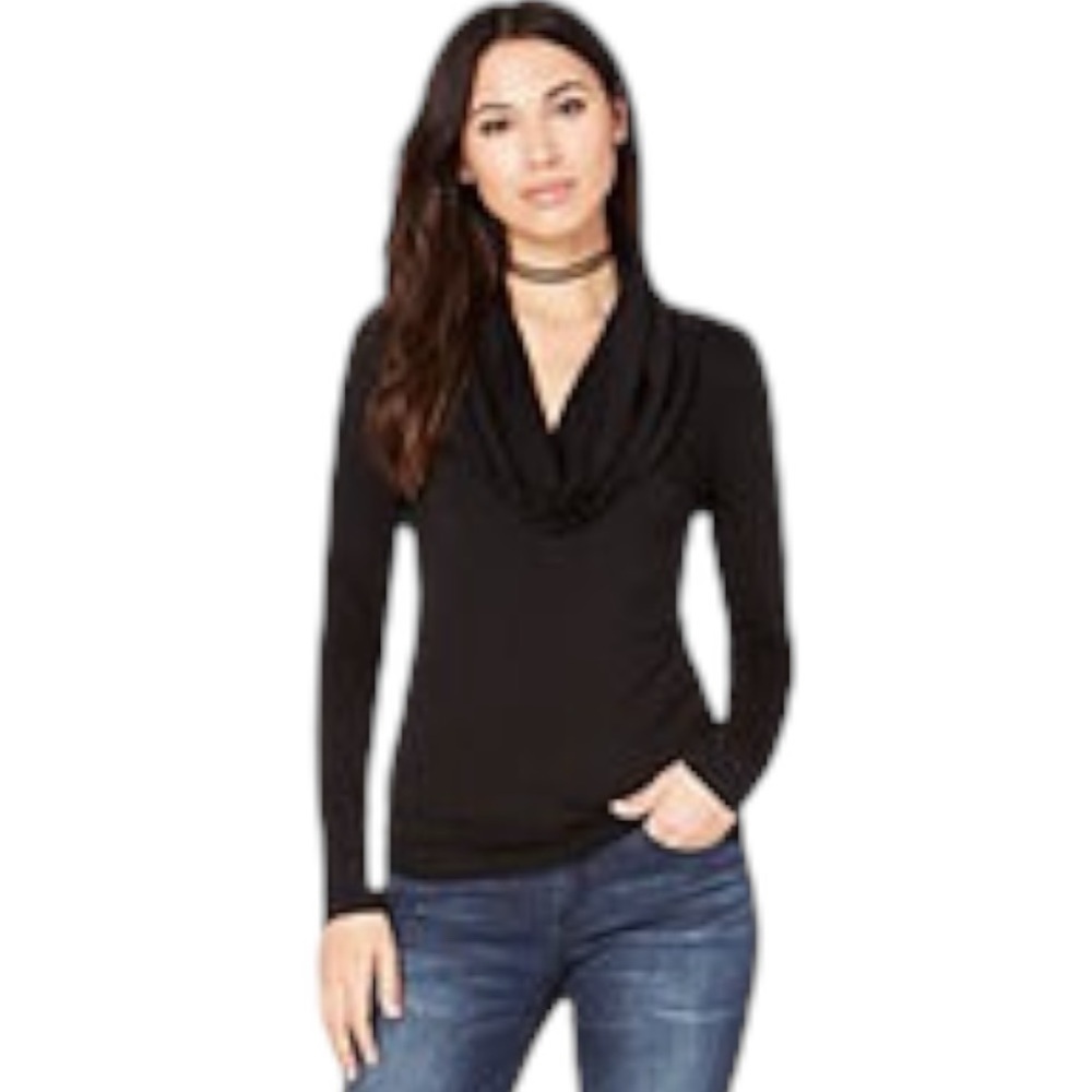 Bebe Black Deep Cowl Neck Long Sleeve Top Size Medium